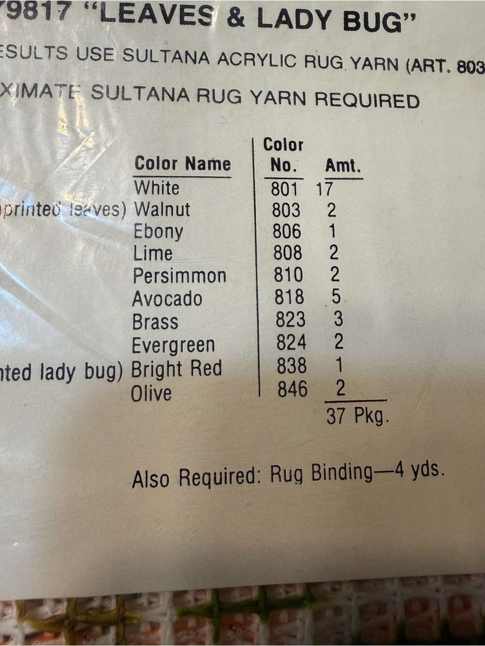 "Sultana vintage Leaves & Ladybug" Latch Hook Rug or Wall Hanging - Picture 7 of 8